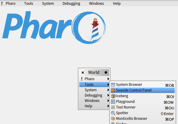 Pharo Tools Seaside Control Panel